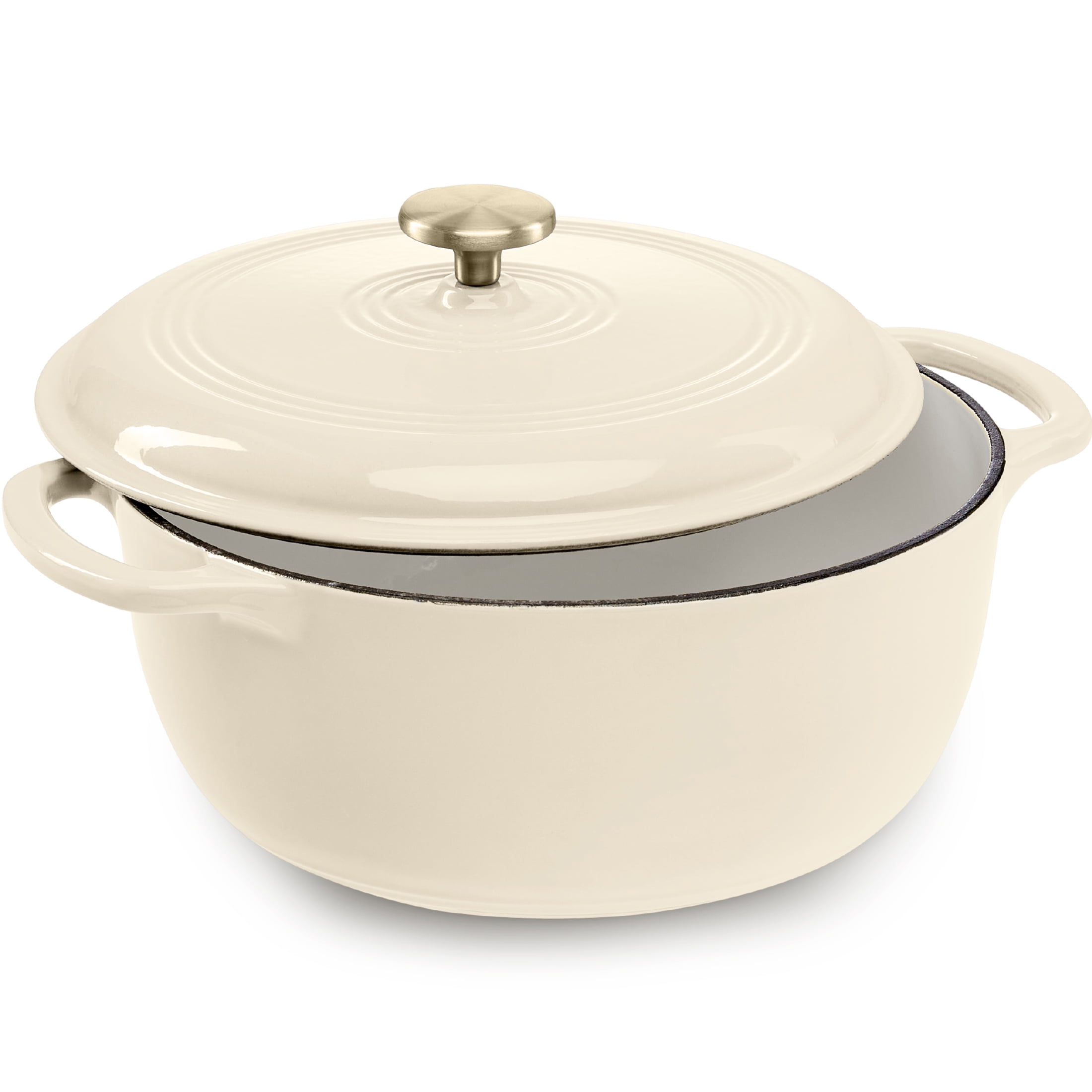 Best Choice Products 6 Quart Cast-Iron Dutch Oven, Heavy-Duty Kitchenware w/ Enamel, Side Handles - Vanilla Buttercream