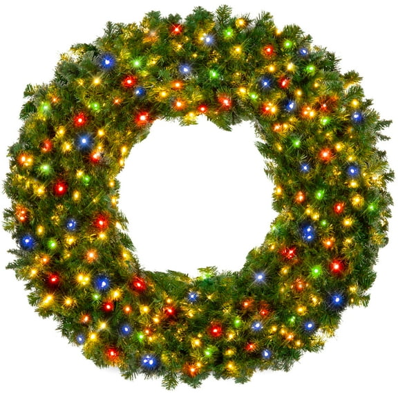 Best Choice Products 60in Artificial Pre-Lit Fir Christmas Wreath Decoration w/ 375 Multicolor Lights, 930 Tips