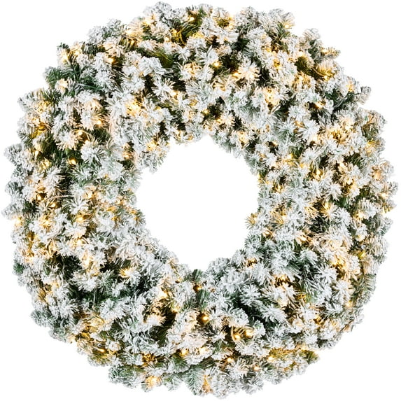 Best Choice Products 60in Artificial Pre-Lit Flocked Fir Christmas Wreath Decoration w/ 300 LED 2-in-1 Lights, 930 Tips