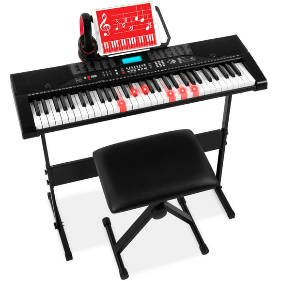 Best Choice Products 61-Key Beginners Complete Electronic Keyboard Piano Set w/ LCD Screen, Lighted Keys - Black