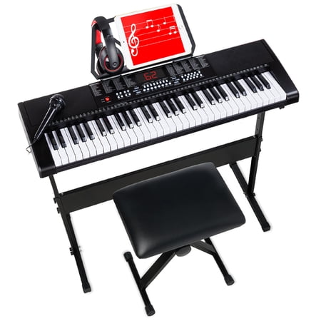 Best Choice Products 61-Key Beginners Electronic Keyboard Piano Set w/ LED, 3 Teaching Modes, H-Stand, Stool - Black