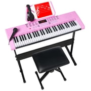 Best Choice Products 61-Key Beginners Electronic Keyboard Piano Set w/ LED, 3 Teaching Modes, H-Stand, Stool - Pink