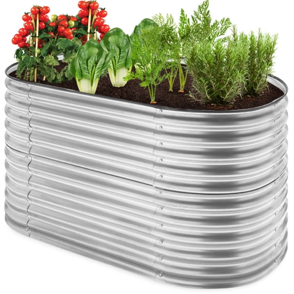 Best Choice Products 63in Oval Metal Raised Garden Bed, Customizable Outdoor Planter for Gardening, Plants - Silver