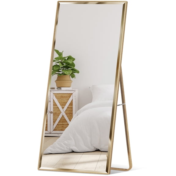 Best Choice Products 65x22in Full Length Mirror, Rectangular Beveled Wall Hanging & Leaning Floor Mirror - Gold