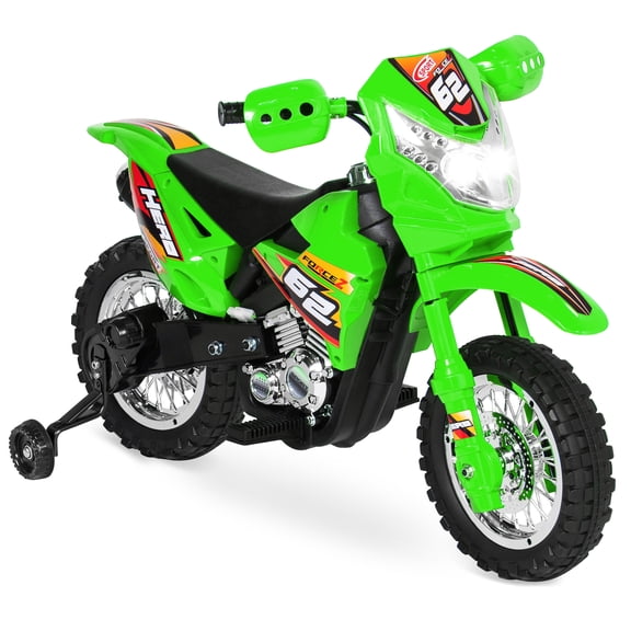 Best Choice Products 6V Kids Electric Battery Powered Ride On Motorcycle w/ Training Wheels, Lights, Music - Green