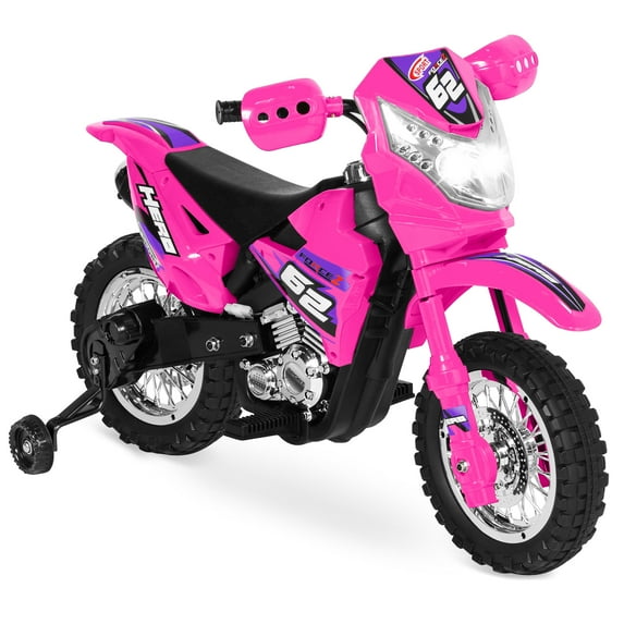 Best Choice Products 6V Kids Electric Battery Powered Ride On Motorcycle w/ Training Wheels, Lights, Music - Hot Pink