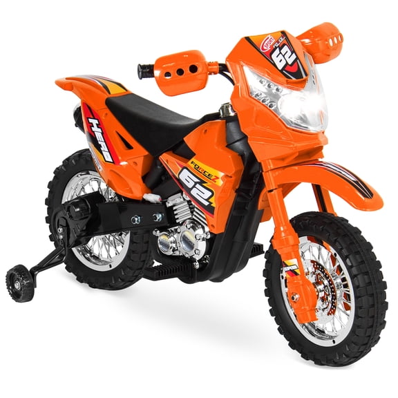 Best Choice Products 6V Kids Electric Battery Powered Ride On Motorcycle w/ Training Wheels, Lights, Music - Orange