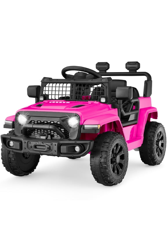 6V Kids Ride-On Truck Car w/ Parent Remote Control, 4-Wheel Suspension, LED Lights - Hot Pink
