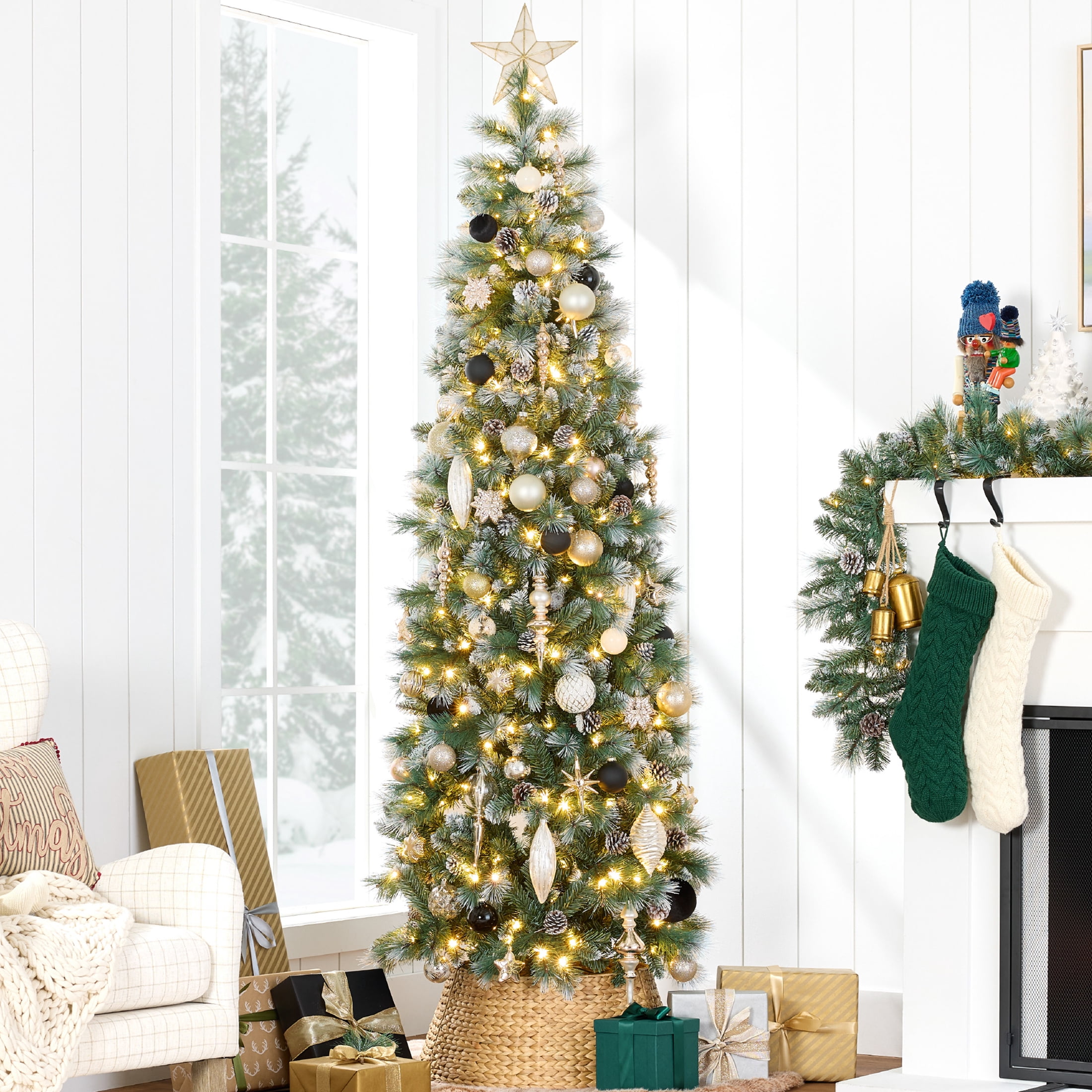 Best Choice Products 6ft Frosted Pre-Lit Artificial Scotch Pine Pencil ...
