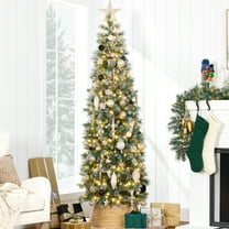 Best Choice Products 6ft Frosted Pre-Lit Artificial Scotch Pine Pencil Christmas Tree w/ 150 LED Lights, Metal Stand