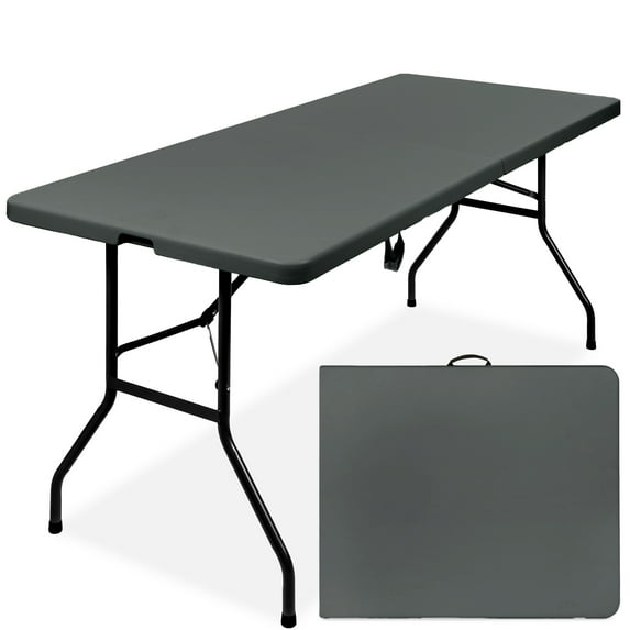Best Choice Products 6ft Plastic Folding Table, Indoor Outdoor Heavy Duty Portable w/ Handle, Lock - Dark Gray