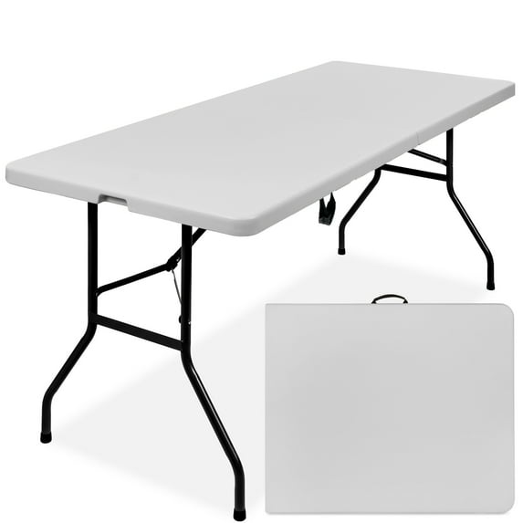 Best Choice Products 6ft Plastic Folding Table, Indoor Outdoor Heavy Duty Portable w/ Handle, Lock - Light Gray