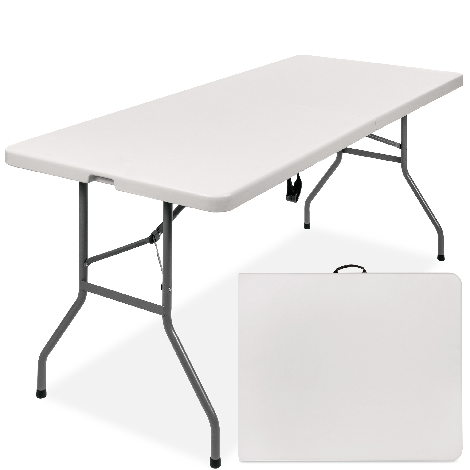 Best Choice Products 6ft Plastic Folding Table, Indoor Outdoor Heavy Duty Portable w/ Handle, Lock for Picnic - White - image 1 of 7