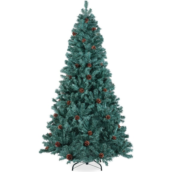Best Choice Products 6ft Pre-Decorated Holiday Christmas Pine Tree w/1,000 Branch Tips, Metal Base  Blue Spruce