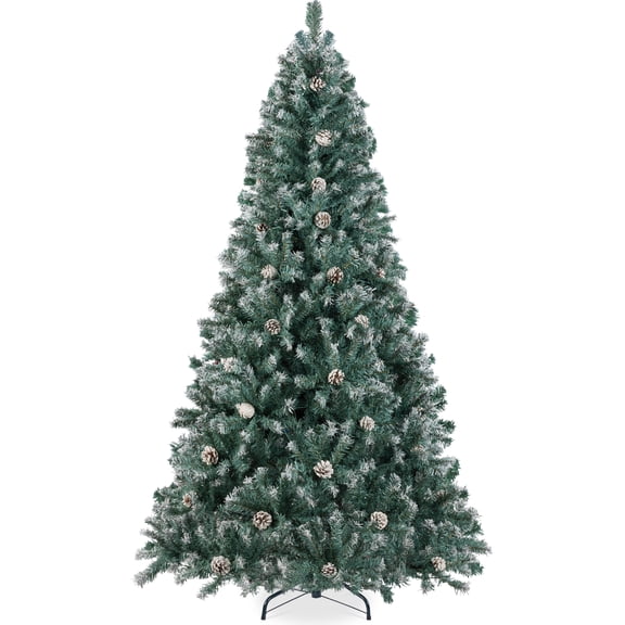 Best Choice Products 6ft Pre-Decorated Holiday Christmas Pine Tree w/1,000 Branch Tips, Partially Flocked, Base Blue Spruce