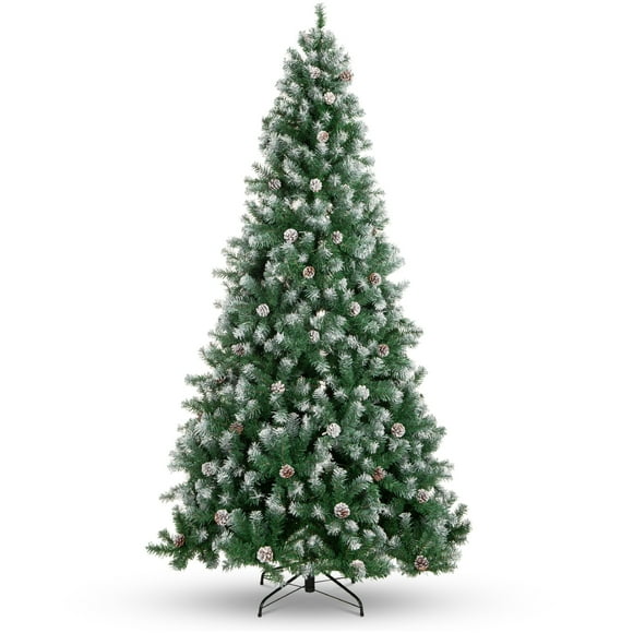 Best Choice Products 6ft Pre-Decorated Holiday Christmas Pine Tree w/1,000 Branch Tips, Partially Flocked, Base  Green