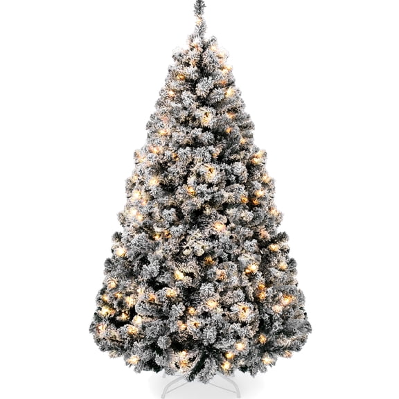 Best Choice Products 6ft Pre-Lit Black Christmas Pine Tree w/ Flocked Branches, 250 Warm-White Lights