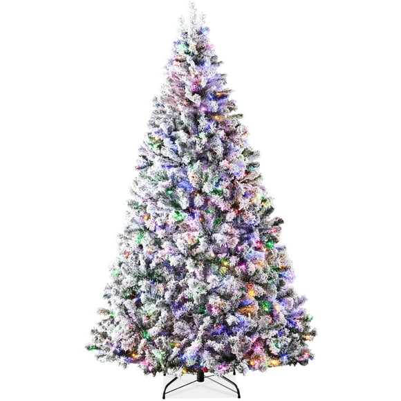 Best Choice Products 6ft Pre-Lit Christmas Pine Tree w/ Flocked Branches 250 Multicolored or Warm-White Light Modes