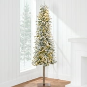 Best Choice Products 6ft Pre-Lit Flocked Alpine Slim Pencil Christmas Tree w/ 250 LED Lights, Stand