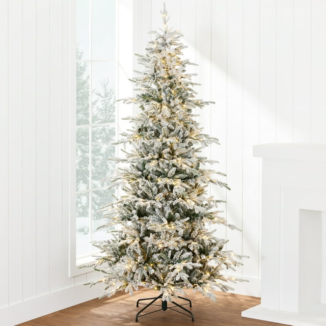 Best Choice 6ft PreLit Flocked Aspen Fir Christmas Tree w/ 1,350 Tips