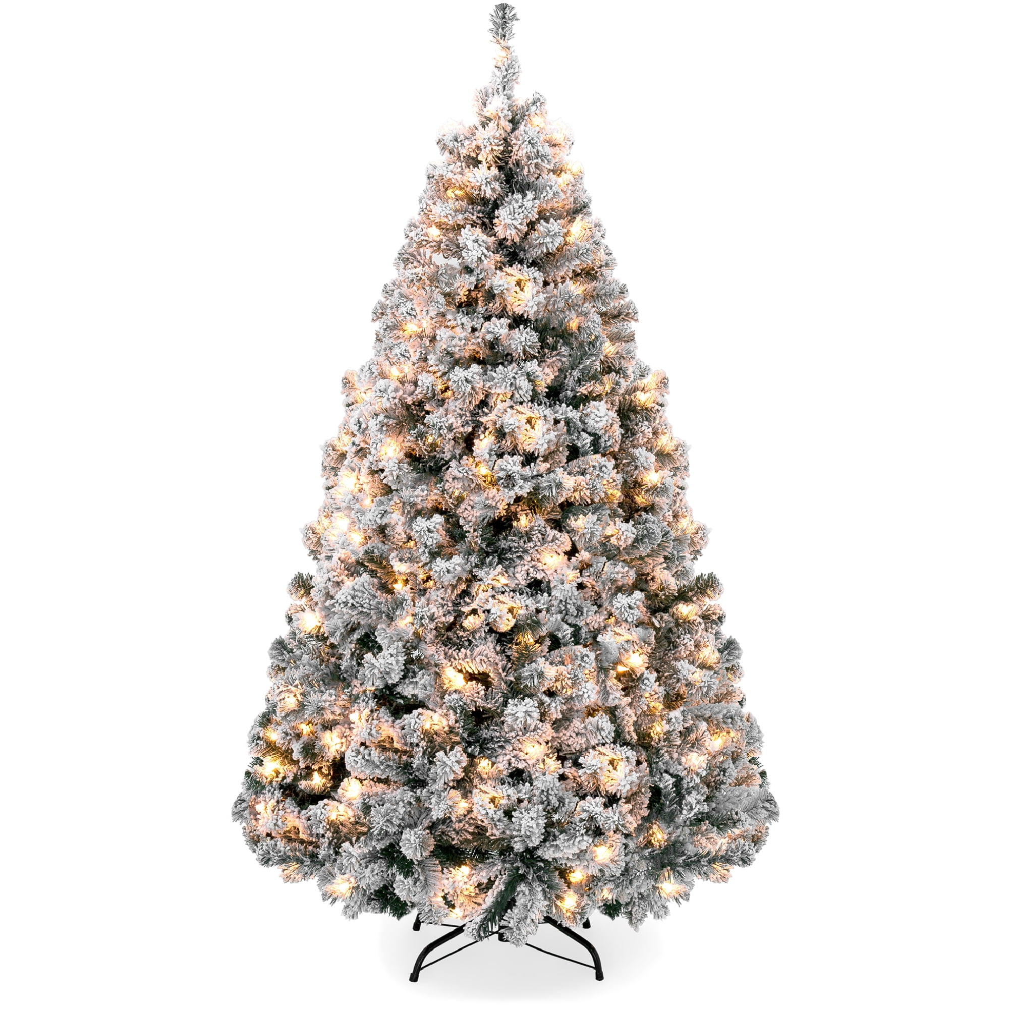 Best Choice Products 6ft Pre-Lit Holiday Christmas Pine Tree w/ Snow Flocked 250 Warm White Lights - Walmart.com