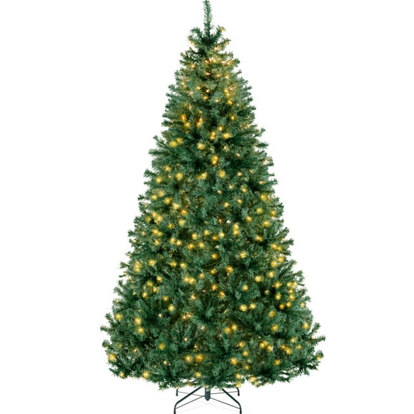 Best Choice Products 6ft Pre-Lit Premium Hinged Artificial Christmas Pine Tree w/ 1,000 Tips, 250 Lights, Metal Base