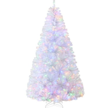 Best Choice Products 6ft Pre-Lit Premium Hinged Artificial White Christmas Pine Tree w/ 250 Multicolor Lights, Stand