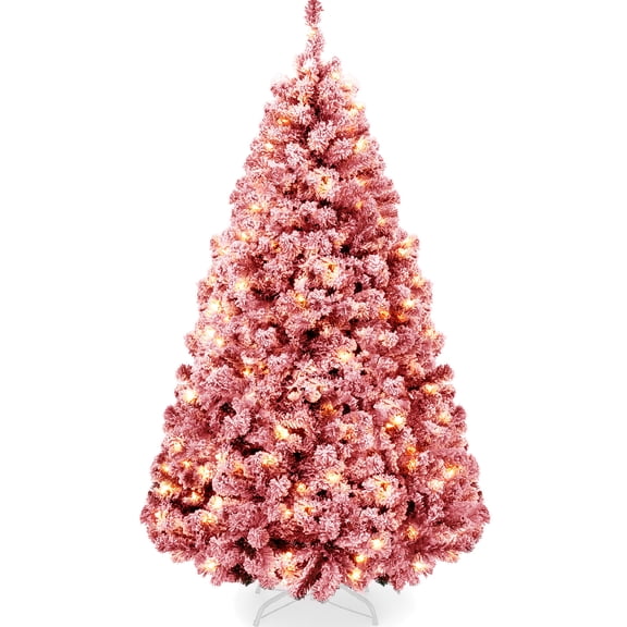 Best Choice Products 6ft Pre-Lit Red Christmas Pine Tree w/ Flocked Branches, 250 Warm-White Lights