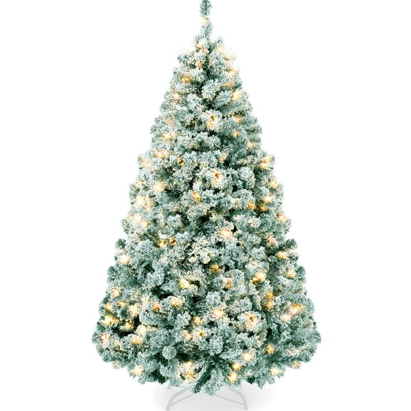 Best Choice Products 6ft Pre-Lit Sage Green Christmas Pine Tree w/ Flocked Branches, 250 Warm-White Lights