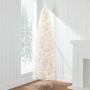 Best Choice Products 6ft Pre-Lit White Pencil Christmas Tree w/ Foldable Base, 250 Incandescent Lights