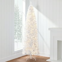 Best Choice Products 6ft Pre-Lit White Pencil Christmas Tree w/ Foldable Base, 250 Incandescent Lights
