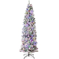 Best Choice Products 6ft Prelit Artificial Snow Flocked Pencil Christmas Tree 350 Multicolored/ Warm-White Light Modes