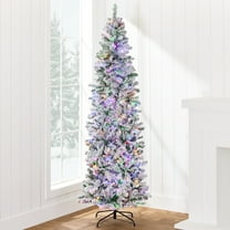 Best Choice Products 6ft Prelit Artificial Snow Flocked Pencil Christmas Tree 350 Multicolored/ Warm-White Light Modes