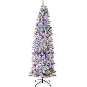 Best Choice Products 6ft Prelit Artificial Snow Flocked Pencil Christmas Tree 350 Multicolored/ Warm-White Light Modes