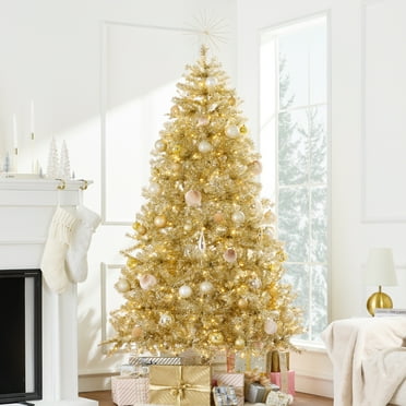 Best Choice Products 6ft Prelit Artificial Tinsel Christmas Tree Festive Holiday Decoration w/ 1,000 Tips - Gold