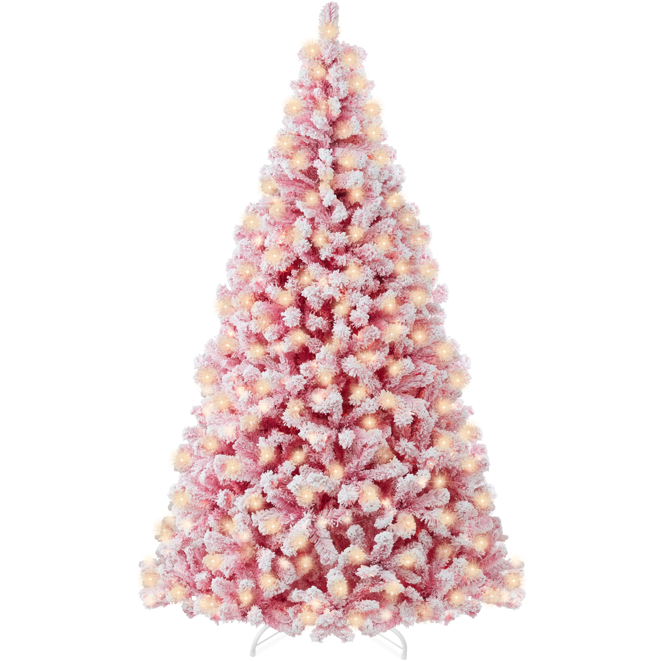 Best Choice Products 6ft Prelit Pink Artificial Christmas Tree, Snow