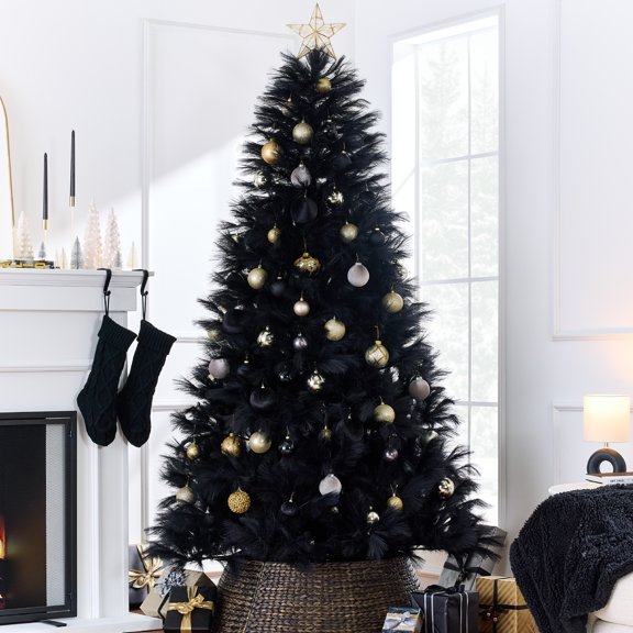 Best Choice Products 6ft Premium Artificial Black Pampas Christmas Tree Holiday Decor w/ Foldable Metal Base