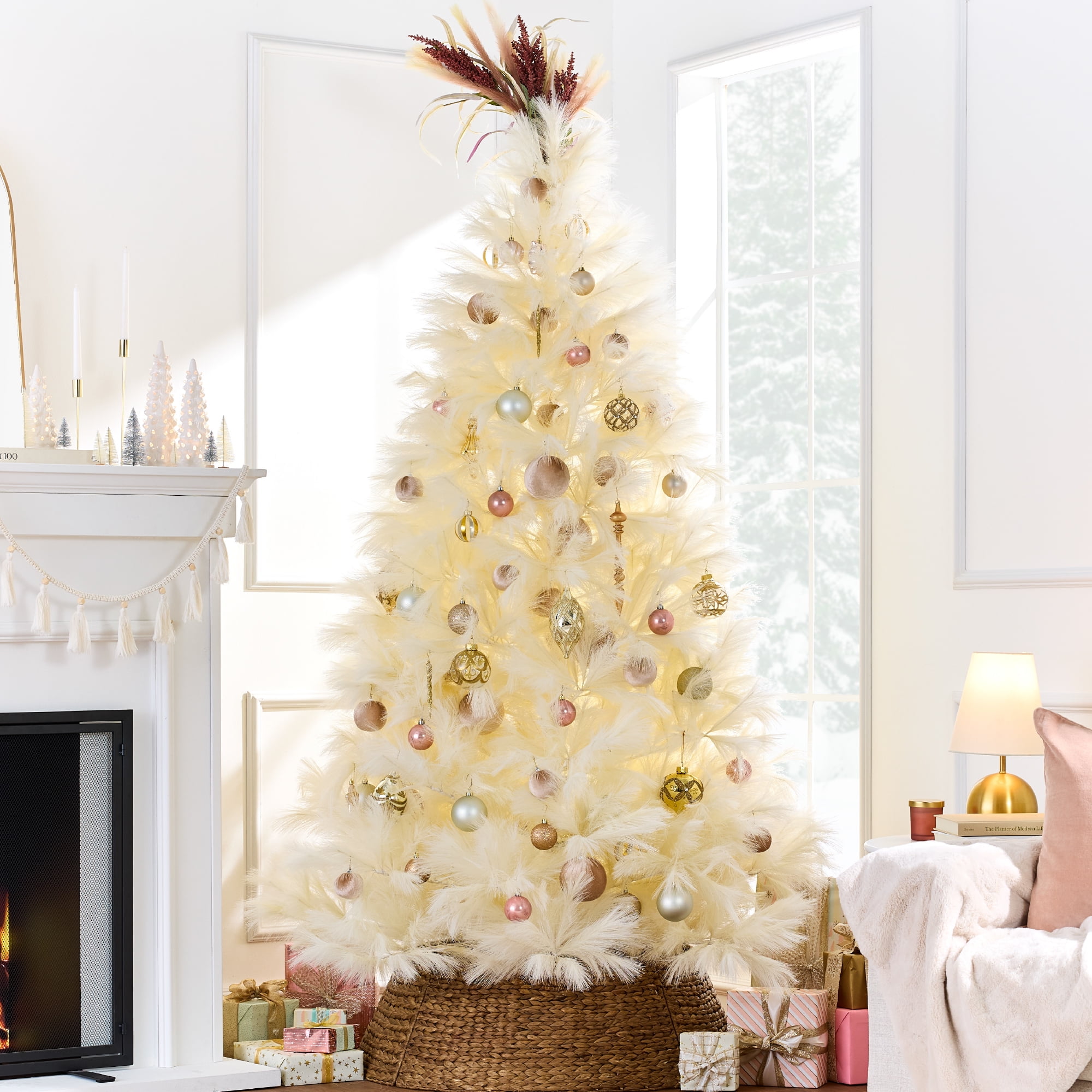 6ft Ivory Pampas Grass Christmas Tree with Metal Base