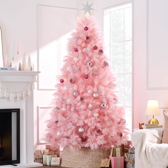 Best Choice Products 6ft Premium Artificial Pink Pampas Christmas Tree Holiday Decor w/ Foldable Metal Base