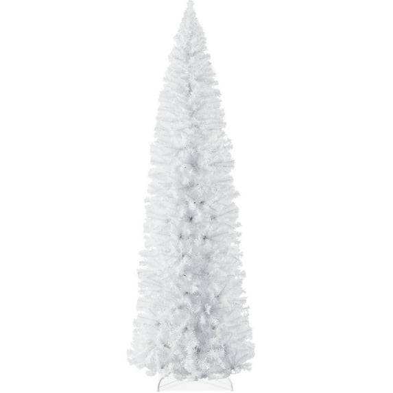Best Choice Products 6ft White Artificial Holiday Christmas Pencil Tree w/ 608 Tips, Metal Base