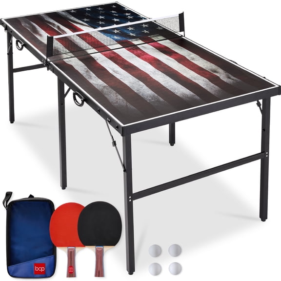 Best Choice Products 6x3 Foot Portable Ping Pong Table, Folding Mid-Size Indoor Outdoor Table Tennis Set - American Flag