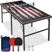Best Choice Products 6x3 Foot Portable Ping Pong Table, Folding Mid-Size Indoor Outdoor Table Tennis Set - American Flag
