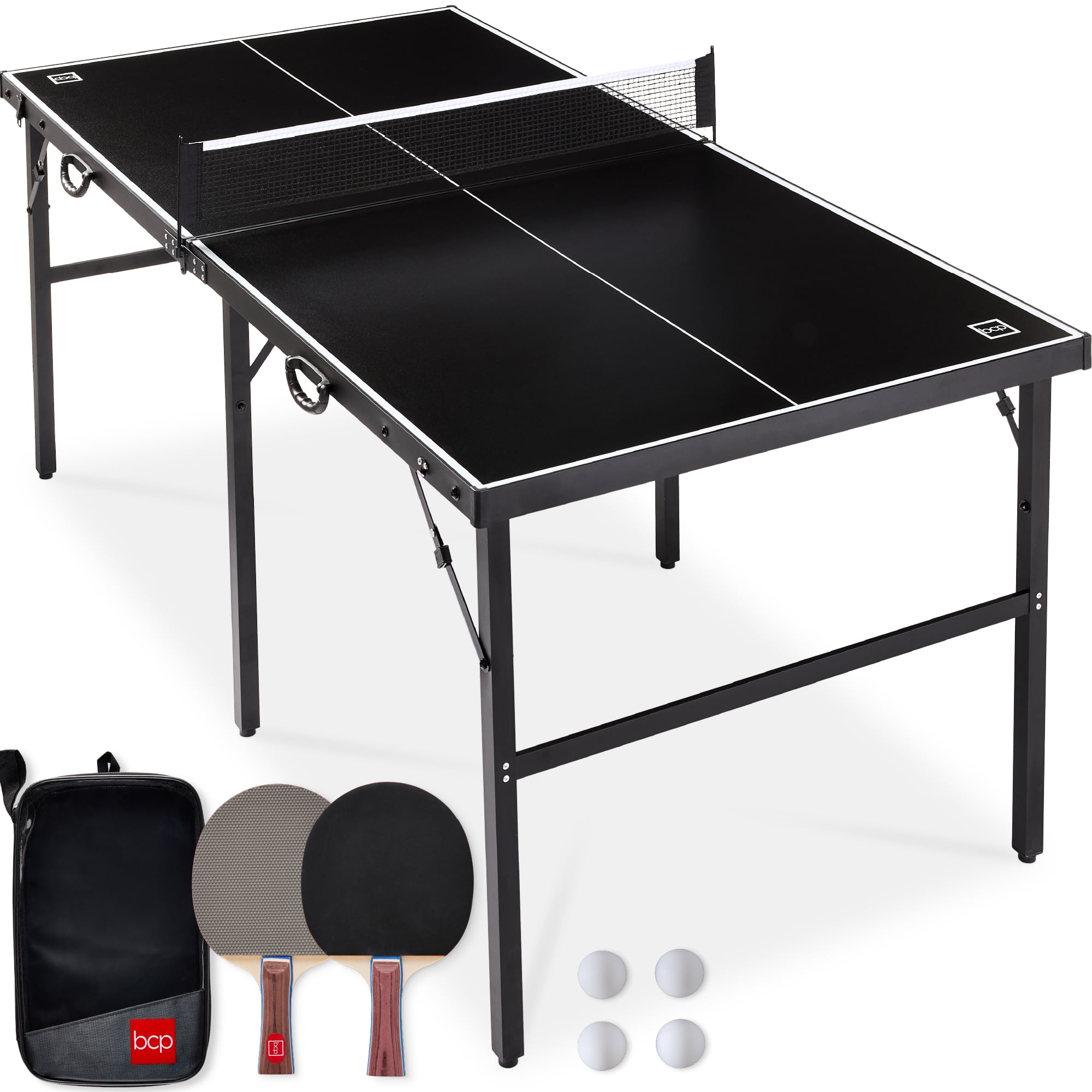 Best Choice Products 6x3 Foot Portable Ping Pong Table, Folding Mid-Size Indoor Outdoor Table Tennis Set - Black
