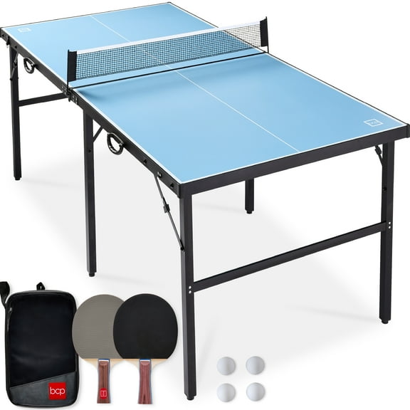 Best Choice Products 6x3ft Portable Ping Pong Table Game Set, Folding Table Tennis w/ 2 Paddles, Balls - Light Blue