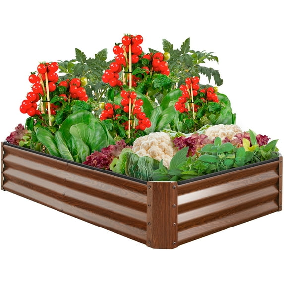 Best Choice Products 6x3x1ft Outdoor Metal Raised Garden Bed for Vegetables, Flowers, Herbs, Plants - Wood Grain