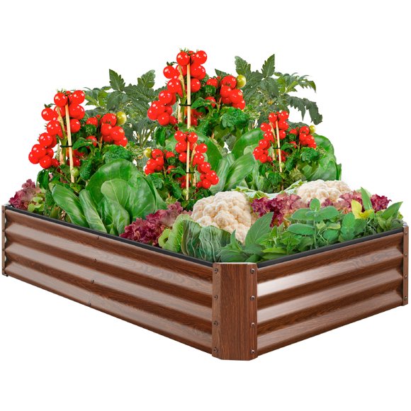 Best Choice Products 6x3x1ft Outdoor Metal Raised Garden Bed for Vegetables, Flowers, Herbs, Plants - Wood Grain