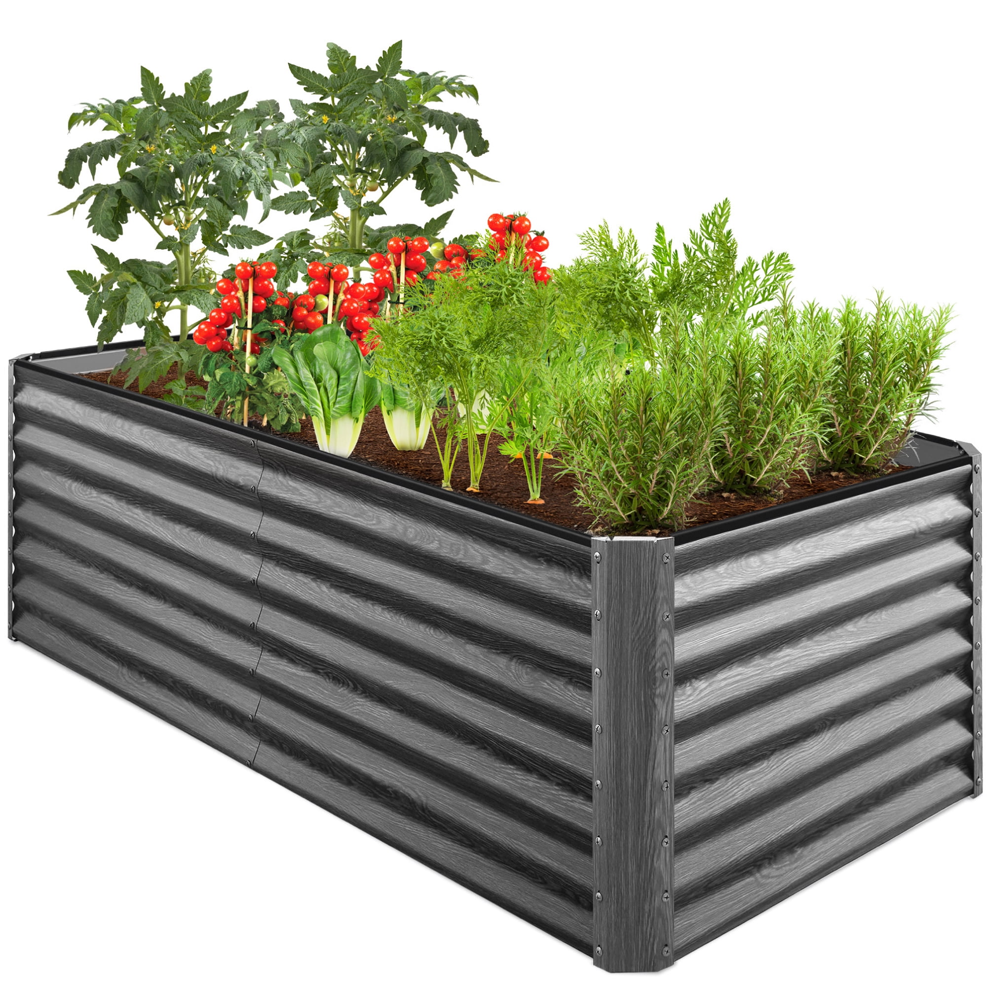 Outdoor Metal Raised Garden Bed, 6x3x2ft, Gray, Powder-Coated