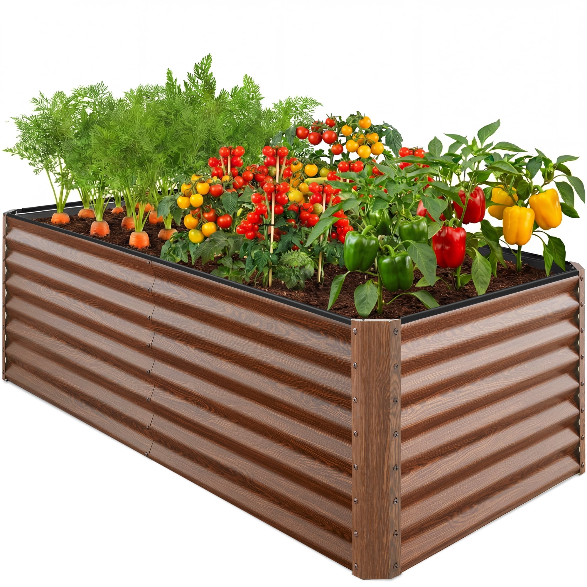 Best Choice Products 6x3x2ft Outdoor Metal Raised Garden Bed for Vegetables Flowers Herbs - Rustic Wood