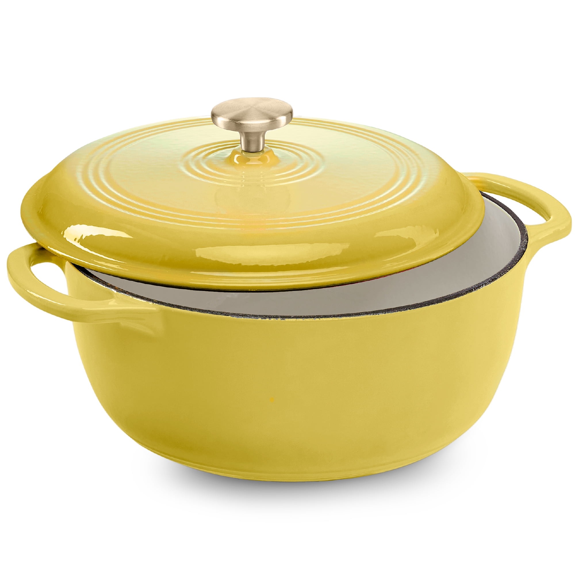 Best Choice Products 7.5 Quart Enamel Cast-Iron Dutch Oven, Heavy-Duty Cookware w/ Dual Handles, Lid - Lemon Meringue