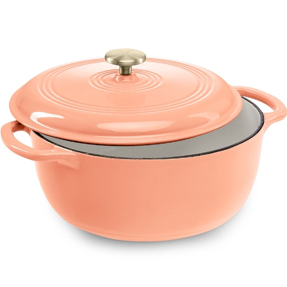 Best Choice Products 7.5 Quart Enamel Cast-Iron Dutch Oven, Heavy-Duty Cookware w/ Dual Handles, Lid - Peach Sorbet